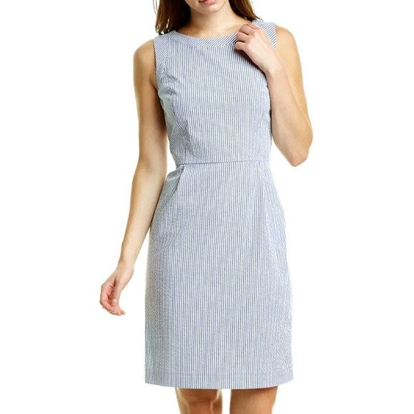 Brooks Brothers Dresses & Skirts - Brooks Brothers Seersucker Dress 12 Blue White Sleeveless Sheath Stripe NEW